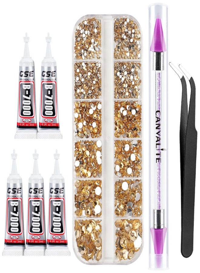 Canvalite 2784Pcs Gold Rhinestones Flatback Gems, Nail Rhinestones Nail Art Gems with Jewelry Glues, Pick Up Tweezers and Rhinestone Picker Dotting Pen, Nail Art Tools for Nails, Clothes, Face, Craft - Image 1