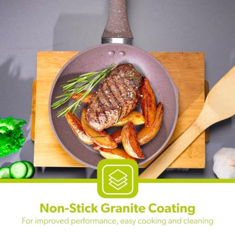 smart fry pan - 5 layer granite non-stick coating pan multiple hob compatibility heat-resistant handle with hanging loop ideal frying, cooking, sauteing and more - Image 3