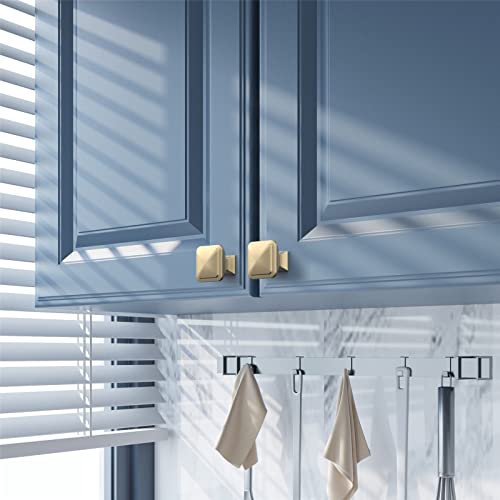 Amerdeco 10 Pack Brushed Brass Square Kitchen Cabinet Knobs Cabinet Hardware Single Hole Cabinet Pulls Gold Drawer Knobs and Pulls for Bathroom Cabinets ZH0019 - Image 3