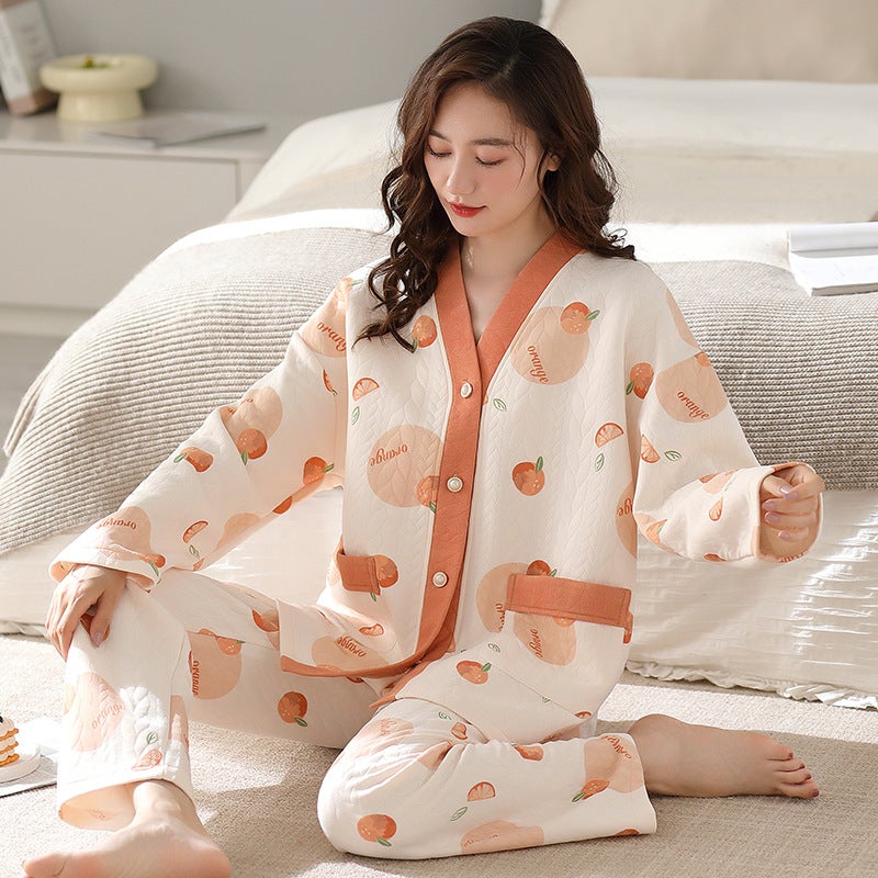 Pajamas Women'S Air Cotton Sandwich Thickened Cardigan And Kimono Warm Cotton Extra Large Size Home Clothes For Outer Wear - Image 2