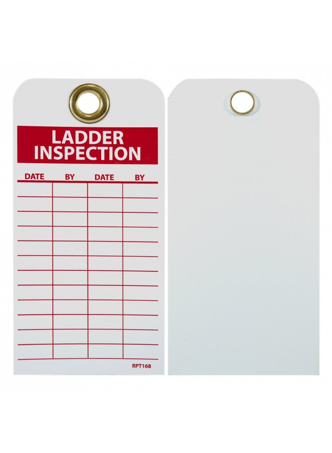 NMC Ladder Inspection Tag, Double-Sided, 25-Pack, 3" Width x 6" Height, Unrippable Vinyl, White/Red Text on Red/White Base, Made in The USA, RPT168G - Image 1