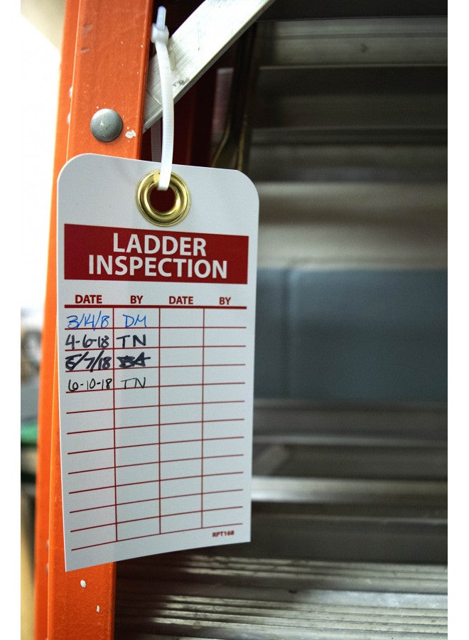 NMC Ladder Inspection Tag, Double-Sided, 25-Pack, 3" Width x 6" Height, Unrippable Vinyl, White/Red Text on Red/White Base, Made in The USA, RPT168G - Image 4