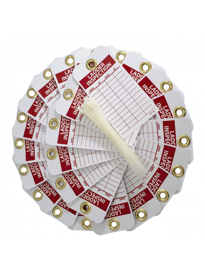 NMC Ladder Inspection Tag, Double-Sided, 25-Pack, 3" Width x 6" Height, Unrippable Vinyl, White/Red Text on Red/White Base, Made in The USA, RPT168G - Image 2