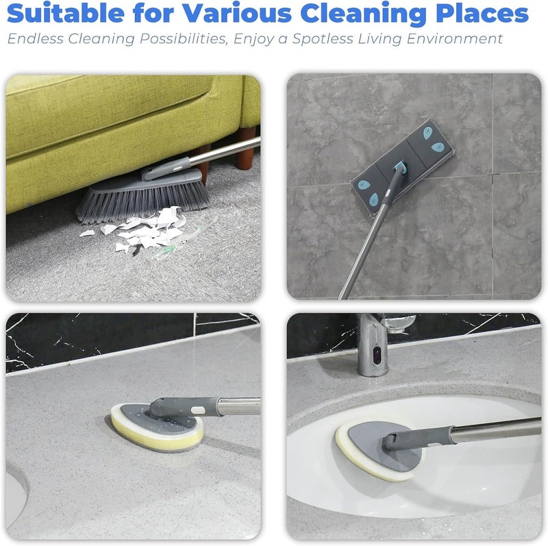 BLURISM 7in1 Home Cleaning Supplies Kit with Mop Broom Ceiling pad Duster 7in1 Squeegee Tile Scrubber Scrub Brush Bonus Lint Remover Microfiber Mop with Extension Pole Stainless Steel - Image 3