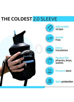 THE COLDEST WATER Coldest Water Bottle Carrier Bag with Adjustable Straps - Travel Friendly Dent Free Design  Extra Phone Pocket Holder Case Pouch Sleeve Cover Fits Insulated Stainless Steel Water Bottle 64 oz  - Image 2