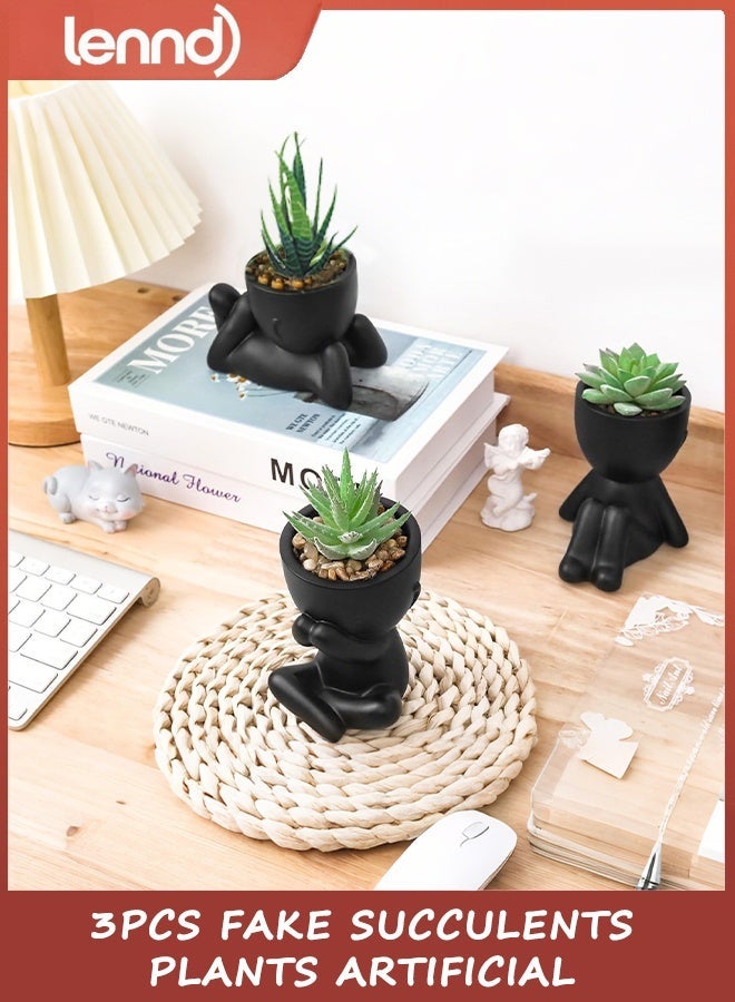 LENND Fake Plant 3pcs Fake Succulents Plants Artificial for Black Bathroom Bedroom Home Living Room Halloween Decor Aesthetic Indoor - Image 1