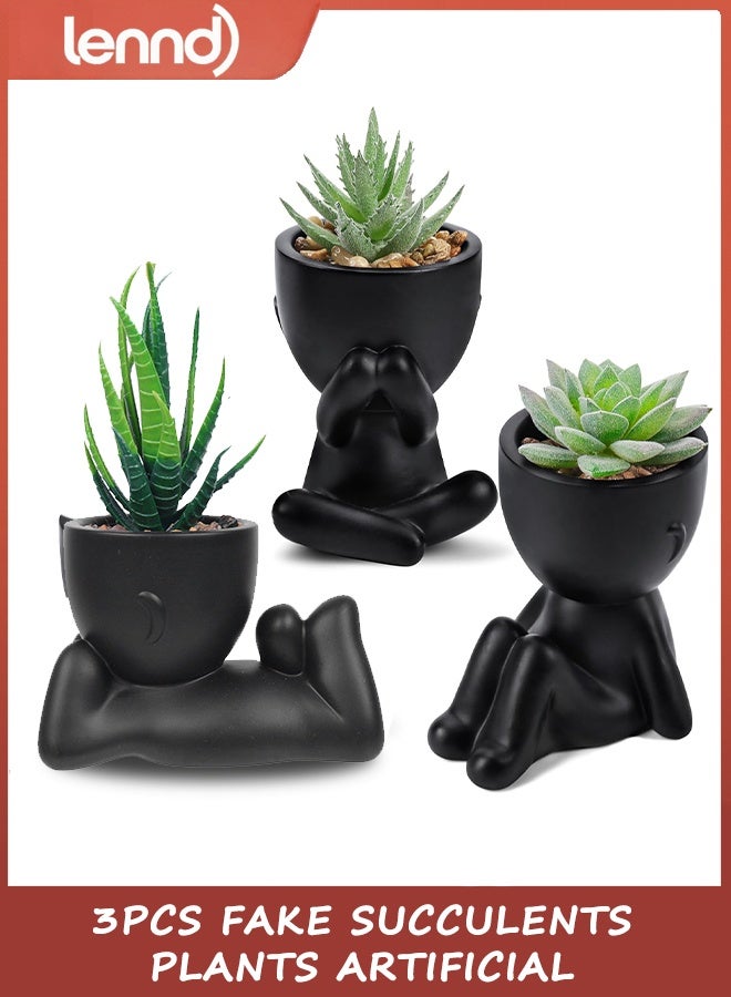 LENND Fake Plant 3pcs Fake Succulents Plants Artificial for Black Bathroom Bedroom Home Living Room Halloween Decor Aesthetic Indoor - Image 1