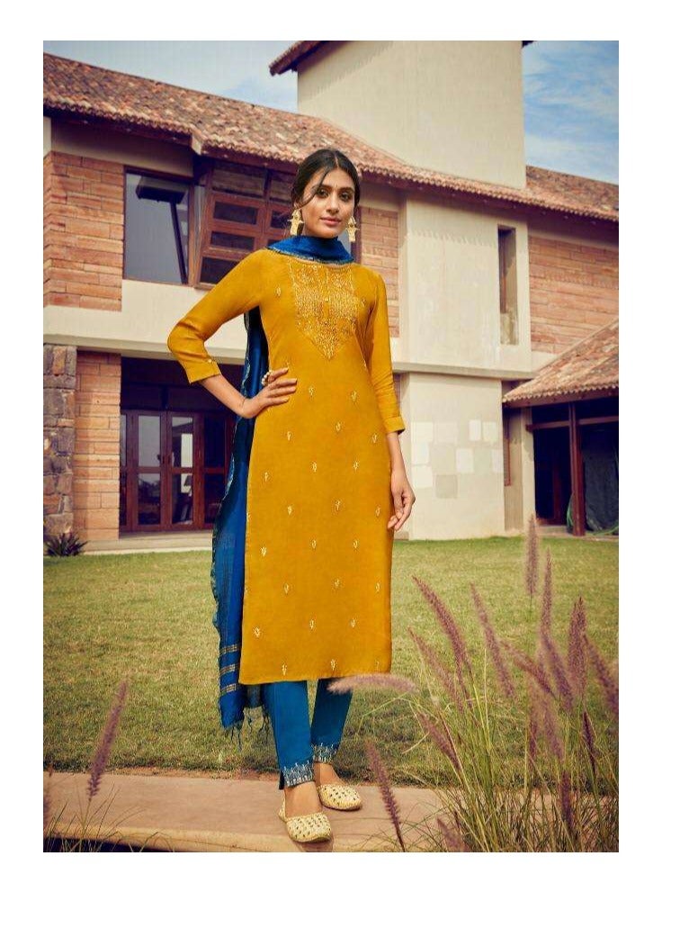 Kala KALAROOP RAMEE SALWAR KAMEEZ FABRIC TOP: MUSLIN WITH SEQUENCE WORK FABRIC BOTTOM: MUSLIN WITH SEQUENCE DUPATTA: FANCY JACQUARD BORDER DESIGN: 6  - Image 3
