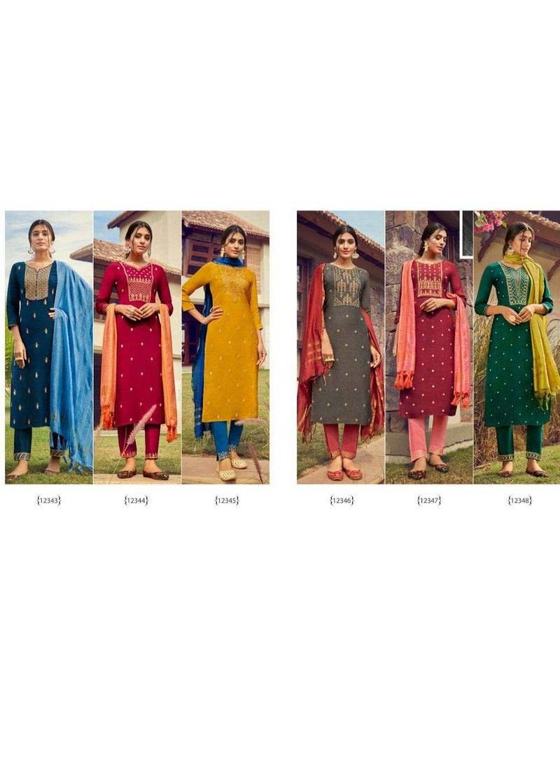 Kala KALAROOP RAMEE SALWAR KAMEEZ FABRIC TOP: MUSLIN WITH SEQUENCE WORK FABRIC BOTTOM: MUSLIN WITH SEQUENCE DUPATTA: FANCY JACQUARD BORDER DESIGN: 6  - Image 5