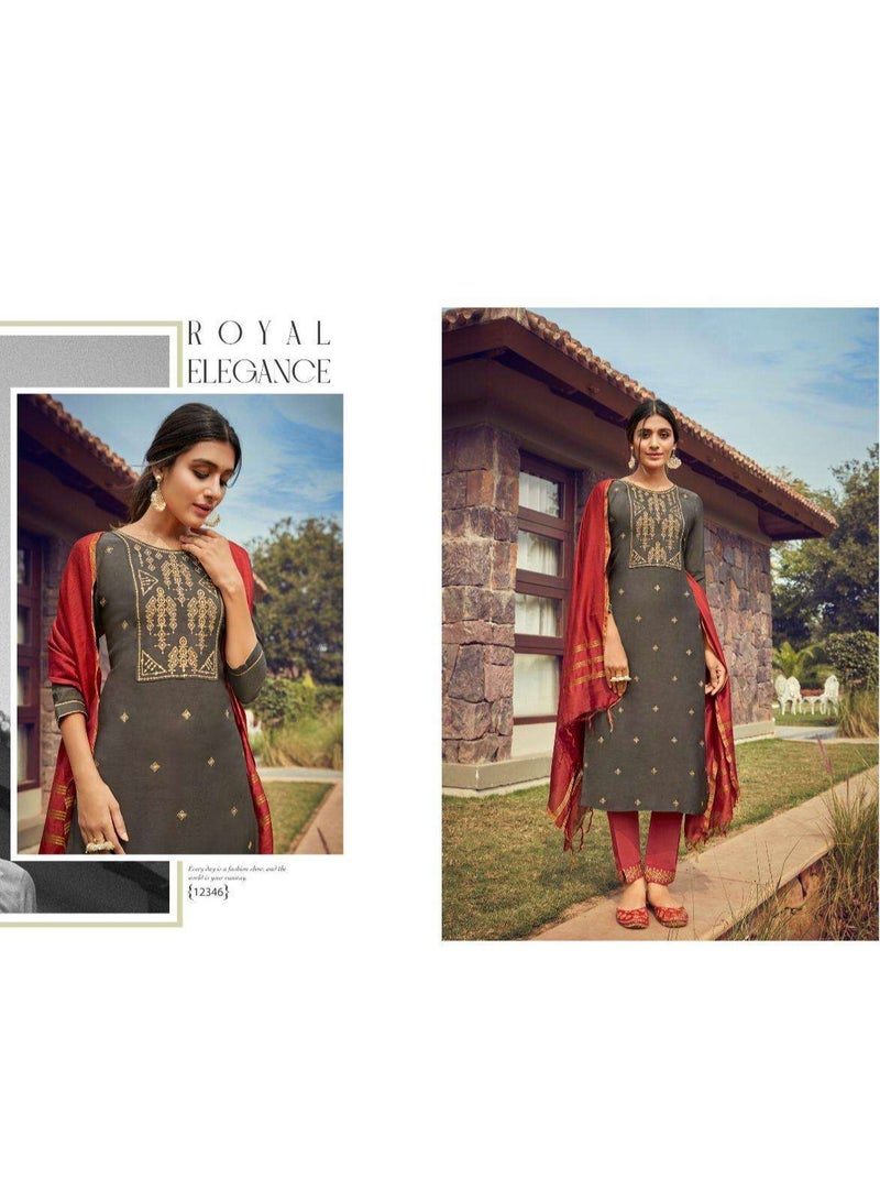 Kala KALAROOP RAMEE SALWAR KAMEEZ FABRIC TOP: MUSLIN WITH SEQUENCE WORK FABRIC BOTTOM: MUSLIN WITH SEQUENCE DUPATTA: FANCY JACQUARD BORDER DESIGN: 6  - Image 4
