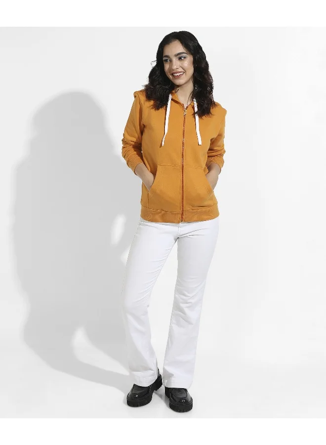 Campus Sutra Women's Red Zip-Front Hoodie With Insert Pocket