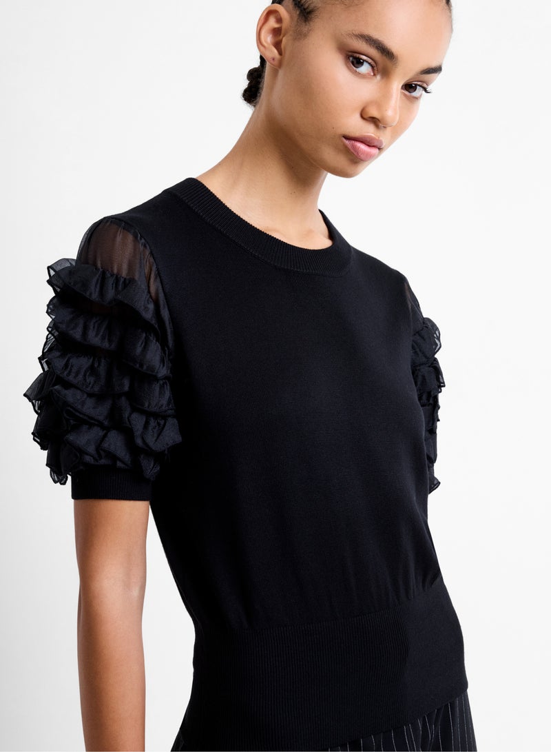 French Connection Krista Mix Stacked Ruffle Top - Image 4