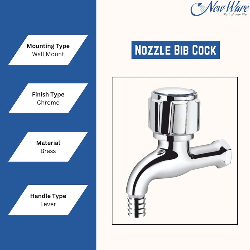 NEW WARE Brass Nozzle Bib Cock with Wall Flange Washing Machine Pipe Connector Tap Short Body TapCock for Home OutdoorGardening Water Supply Chrome Finish - Image 3