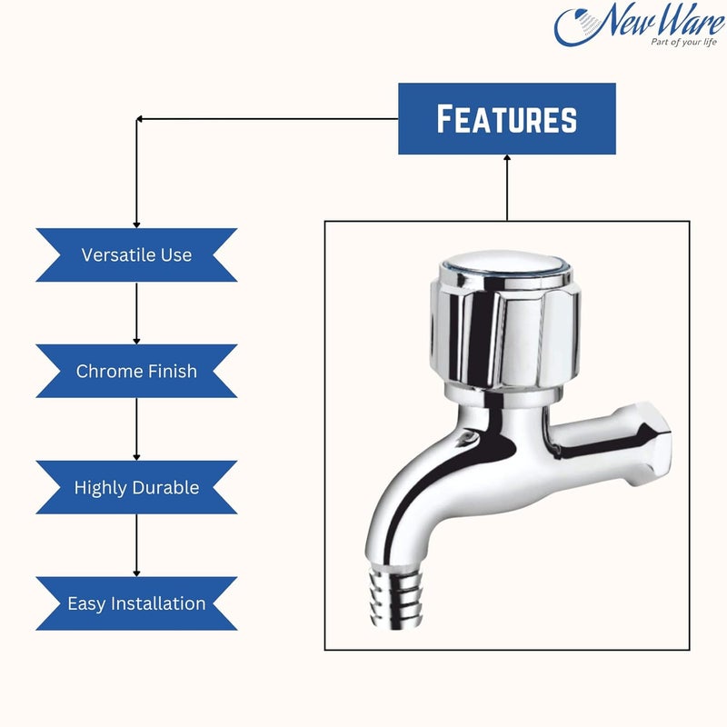 NEW WARE Brass Nozzle Bib Cock with Wall Flange Washing Machine Pipe Connector Tap Short Body TapCock for Home OutdoorGardening Water Supply Chrome Finish - Image 5