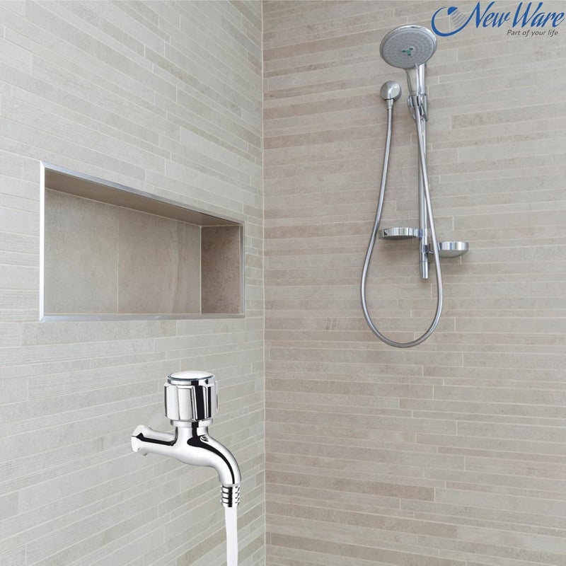 NEW WARE Brass Nozzle Bib Cock with Wall Flange Washing Machine Pipe Connector Tap Short Body TapCock for Home OutdoorGardening Water Supply Chrome Finish - Image 2