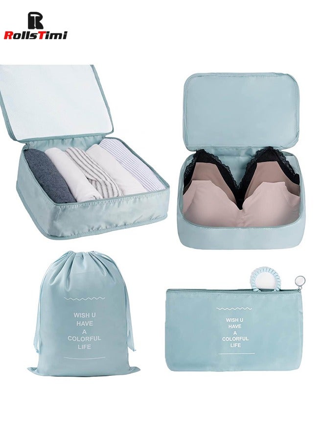 RollsTimi  7 Set Packing Cubes for Suitcases, Travel Luggage Packing Organizers with Laundry Bag, Compression Storage Shoe Bag, Clothing Underwear Bag,Blue - Image 2