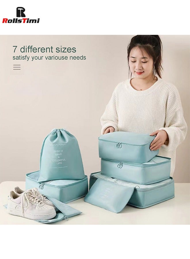 RollsTimi  7 Set Packing Cubes for Suitcases, Travel Luggage Packing Organizers with Laundry Bag, Compression Storage Shoe Bag, Clothing Underwear Bag,Blue - Image 5