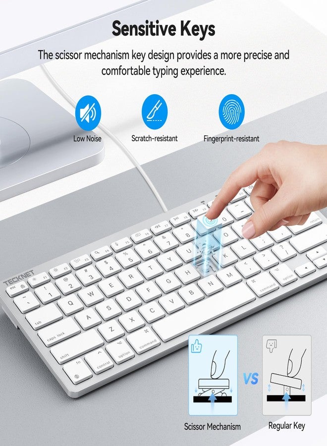 TECKNET Wired Keyboard for MacOS Devices with Dual Interface, Slim Mac Keyboard, Comfortable Ergonomic Typing Angle & Stable Connection for PC/Laptop, Compatible with MacBook, iMac, Mac mini/Pro - Image 4