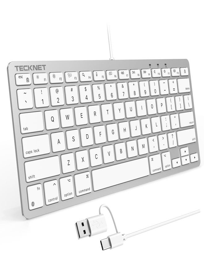 TECKNET Wired Keyboard for MacOS Devices with Dual Interface, Slim Mac Keyboard, Comfortable Ergonomic Typing Angle & Stable Connection for PC/Laptop, Compatible with MacBook, iMac, Mac mini/Pro - Image 1