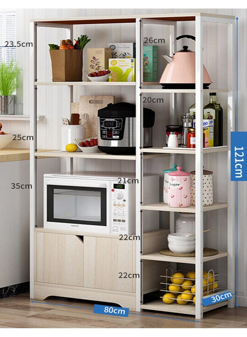 DubaiGallery 4-Tier Kitchen Microwave Oven Stand with Storage Cabinet,Wooden Kitchen Storage Rack,for Spice,Utensils, Vegetable, Fruit,Save Space Organizer Shelf - Image 4