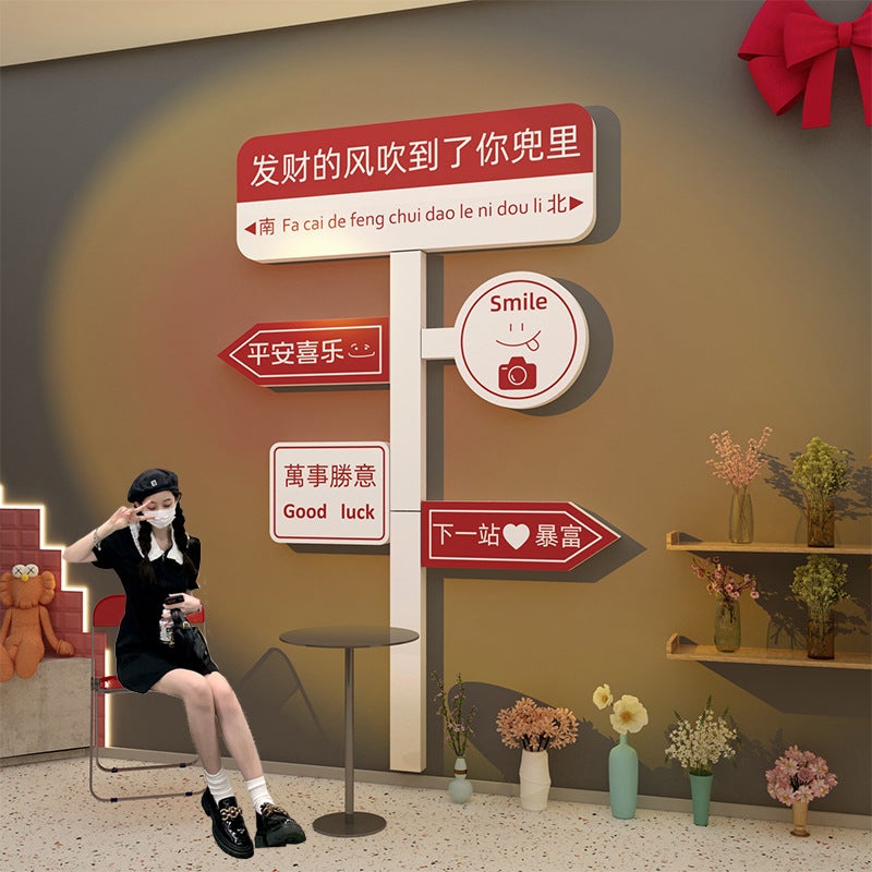 The Net Red Clock-In Po Area Is Arranged For Camping Wall Decoration, Road Signs, Milk Tea Shop, Bar Background Wall Ornaments, Stickers - Image 2