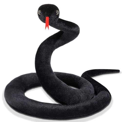 GDZRDFLH 80 in Stuffed Snake Animal Large Giant Plush Snake Lifelike Cute Stuffed Animal for Birthday Present Party Prank Prop Black - Image 1
