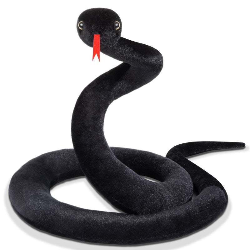 GDZRDFLH 80 in Stuffed Snake Animal Large Giant Plush Snake Lifelike Cute Stuffed Animal for Birthday Present Party Prank Prop Black - Image 3