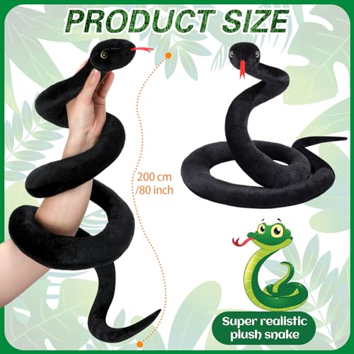 GDZRDFLH 80 in Stuffed Snake Animal Large Giant Plush Snake Lifelike Cute Stuffed Animal for Birthday Present Party Prank Prop Black - Image 5
