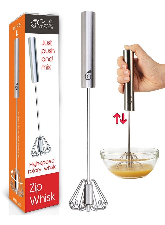 Cooks Innovations 14 Inch Stainless Steel Hand Whisk - Durable & Easy to Use Push-Down Zip Whisker - Rotary Hand Mixer for Beating Eggs, Frothing Milk, Blending, Mixing, Whipping Smoothies & Shakes - Kitchen Tools - Image 1