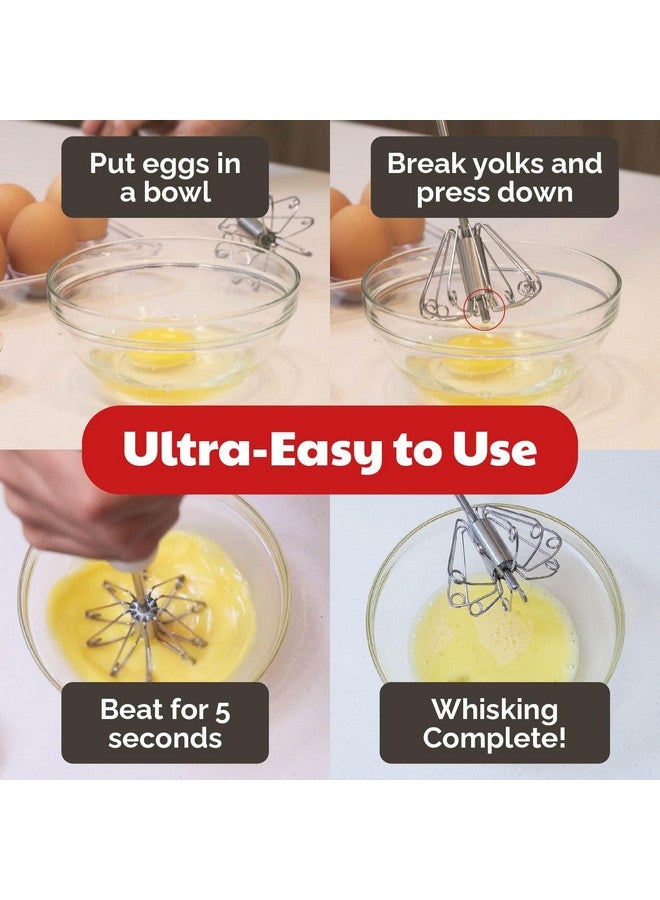 Cooks Innovations 14 Inch Stainless Steel Hand Whisk - Durable & Easy to Use Push-Down Zip Whisker - Rotary Hand Mixer for Beating Eggs, Frothing Milk, Blending, Mixing, Whipping Smoothies & Shakes - Kitchen Tools - Image 5