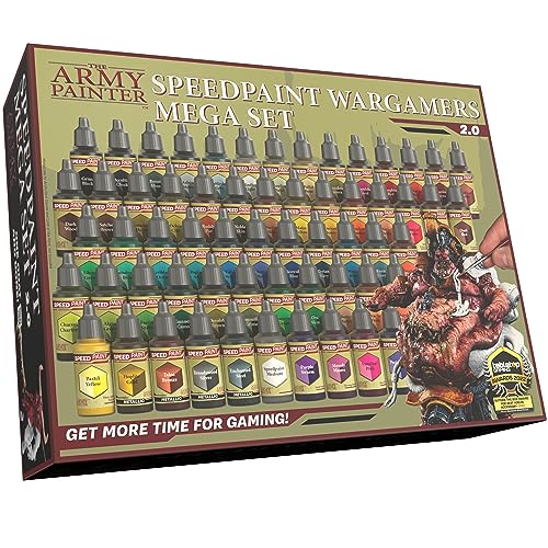 The Army Painter, Speedpaint Wargamers Mega Paint Set 2.0, 60 x 18ml Speedpaints, incl. 4 metallics, 1 Medium & 1 Free Brush for miniature and model painting - Image 1