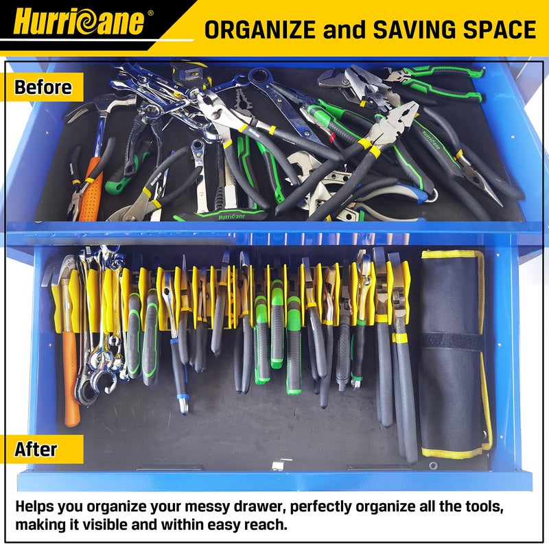 HURRICANE Plier Organizer Rack, 10-Slot Pliers Cutters Rack with Non-Slip Rubber Base, Tool Drawer Toolbox Organizer and Storage, Extendable Design, Fit 3â€ H, 1 Pack, Yellow - Image 5