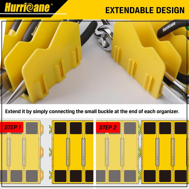 HURRICANE Plier Organizer Rack, 10-Slot Pliers Cutters Rack with Non-Slip Rubber Base, Tool Drawer Toolbox Organizer and Storage, Extendable Design, Fit 3â€ H, 1 Pack, Yellow - Image 4
