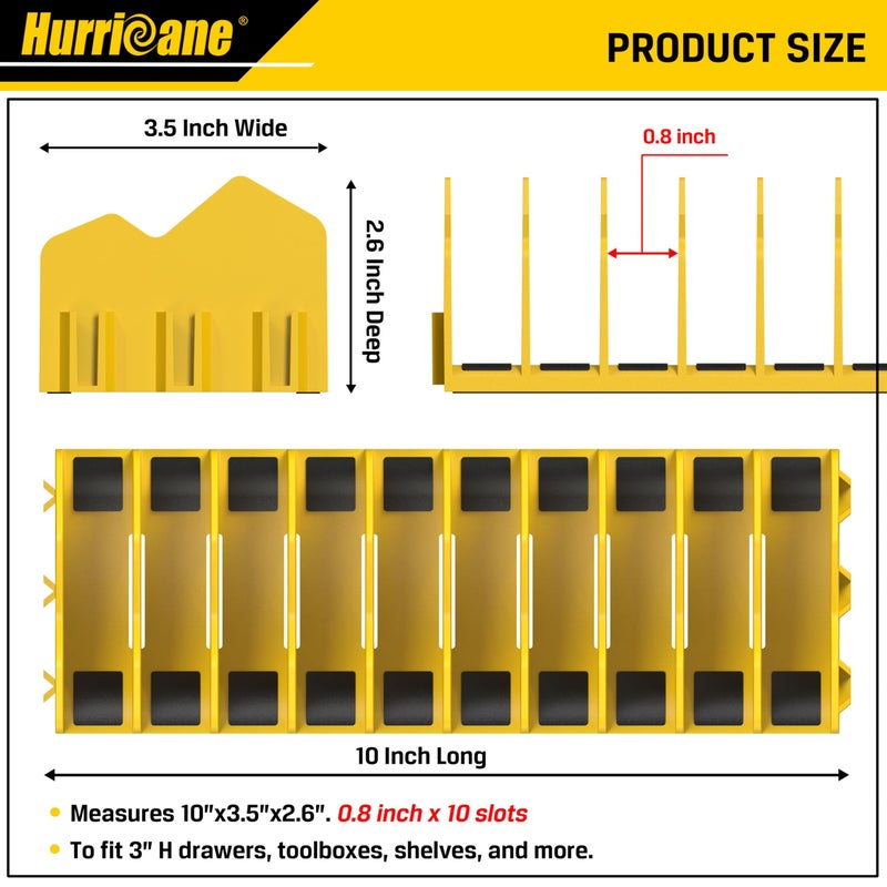 HURRICANE Plier Organizer Rack, 10-Slot Pliers Cutters Rack with Non-Slip Rubber Base, Tool Drawer Toolbox Organizer and Storage, Extendable Design, Fit 3â€ H, 1 Pack, Yellow - Image 2