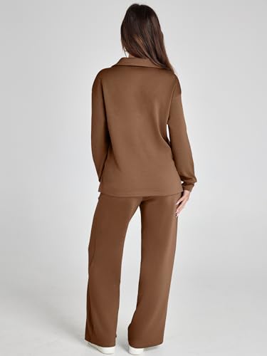 Glamaker Fall Lounge Sets For Women 2 Piece Outfits Casual Loose Long Sleeve Pants Sets Matching Sets (Brown XL) - Image 4