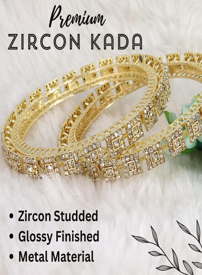 NMII Gold Plated Metal with Zircon Stone Bangles Pacheli Style Trendy Kada Set For Girls & Women | Stone Bangles | Bangles For Women Latest | Traditional Rajwadi Bangles-(MAH95-Gold-2.8) - Image 5