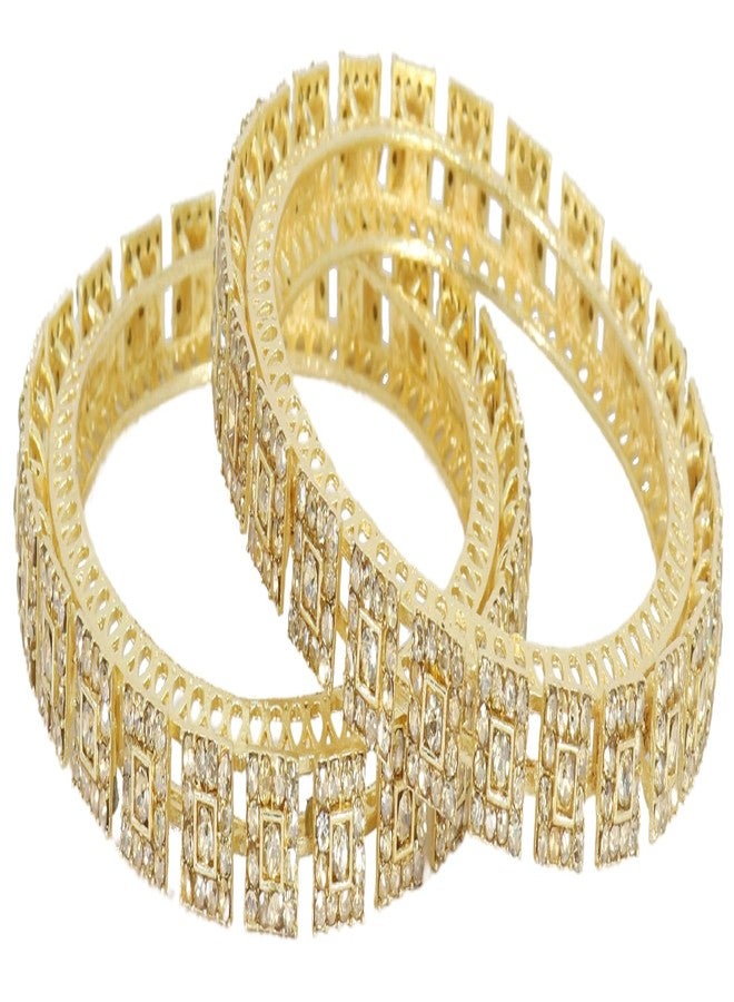 NMII Gold Plated Metal with Zircon Stone Bangles Pacheli Style Trendy Kada Set For Girls & Women | Stone Bangles | Bangles For Women Latest | Traditional Rajwadi Bangles-(MAH95-Gold-2.8) - Image 2
