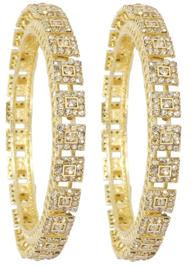 NMII Gold Plated Metal with Zircon Stone Bangles Pacheli Style Trendy Kada Set For Girls & Women | Stone Bangles | Bangles For Women Latest | Traditional Rajwadi Bangles-(MAH95-Gold-2.8) - Image 1