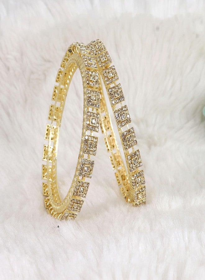 NMII Gold Plated Metal with Zircon Stone Bangles Pacheli Style Trendy Kada Set For Girls & Women | Stone Bangles | Bangles For Women Latest | Traditional Rajwadi Bangles-(MAH95-Gold-2.8) - Image 3