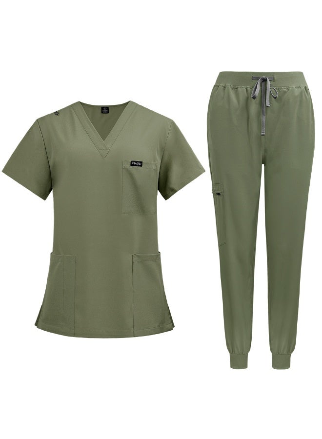 NIBEMINENT Clinical Uniform Woman Hospital Doctor Work Wear Nurse Medical Clothing Short Sleeved Top Jogging Pants Set - Image 1