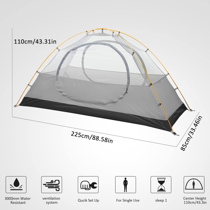 Bessport Camping Tent 1 Person Tent Waterproof Two Doors Backpacking Tent Easy Setup Lightweight for Outdoor, Hiking Mountaineering Travel - Image 2