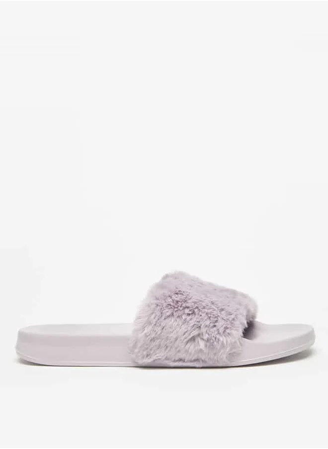 سيليست Women's Faux Fur Textured Slip-On Slides