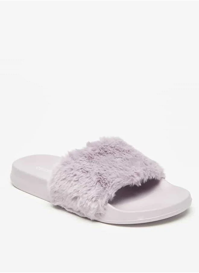 سيليست Women's Faux Fur Textured Slip-On Slides