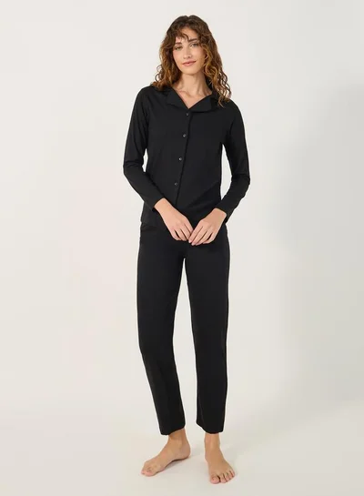 Styli COTTON JERSEY LONG SLEEVE BUTTON THRU SHIRT and PJ SET
