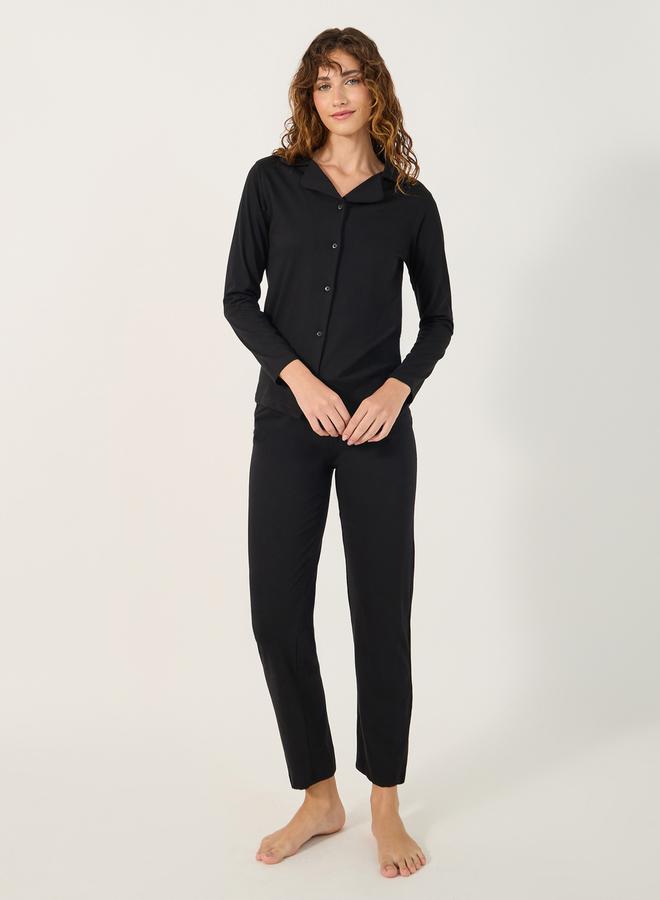 Styli COTTON JERSEY LONG SLEEVE BUTTON THRU SHIRT and PJ SET  - Image 1