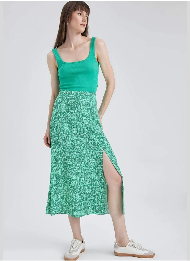 DeFacto A Cut One Side Split Zebra Print Midi Skirt