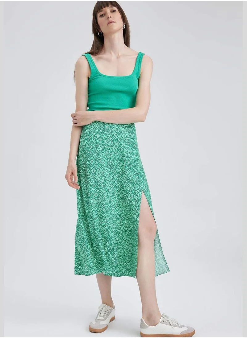 DeFacto A Cut One Side Split Zebra Print Midi Skirt