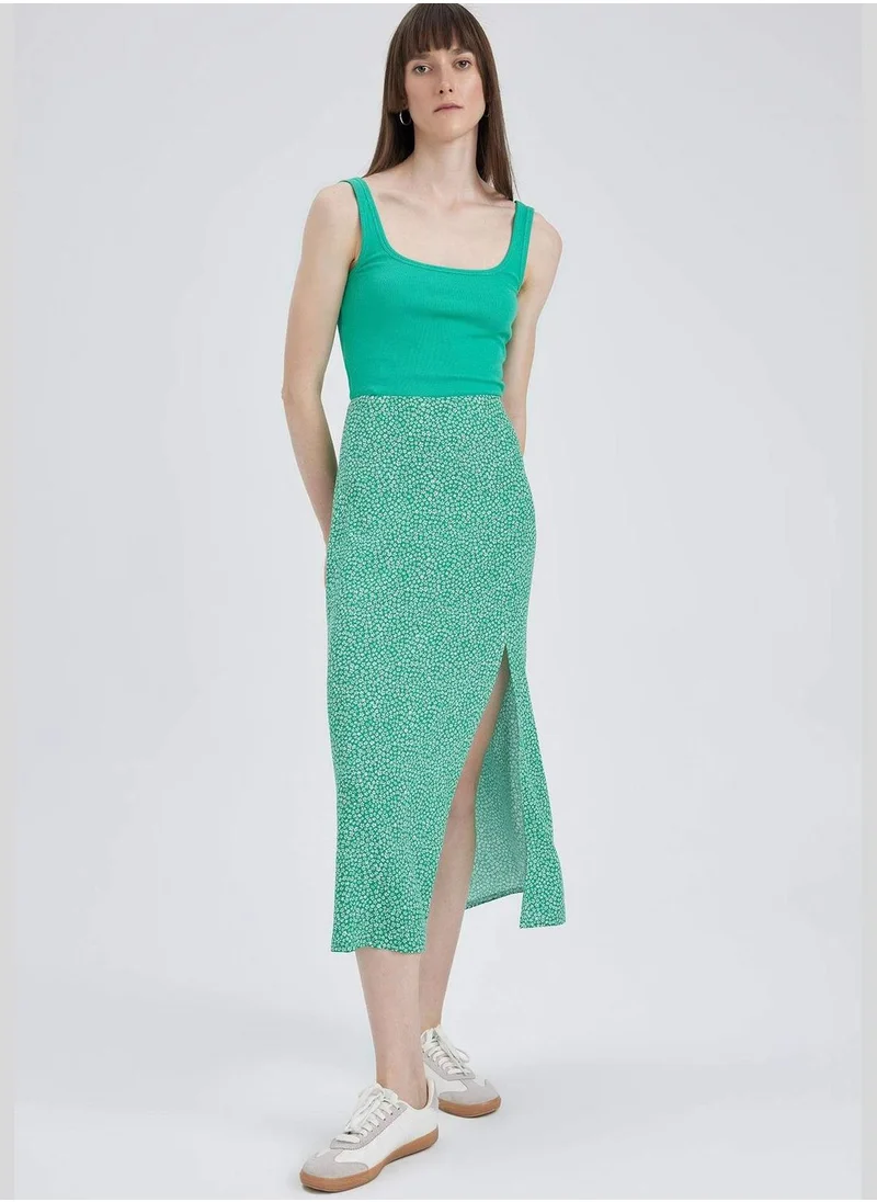 DeFacto A Cut One Side Split Zebra Print Midi Skirt