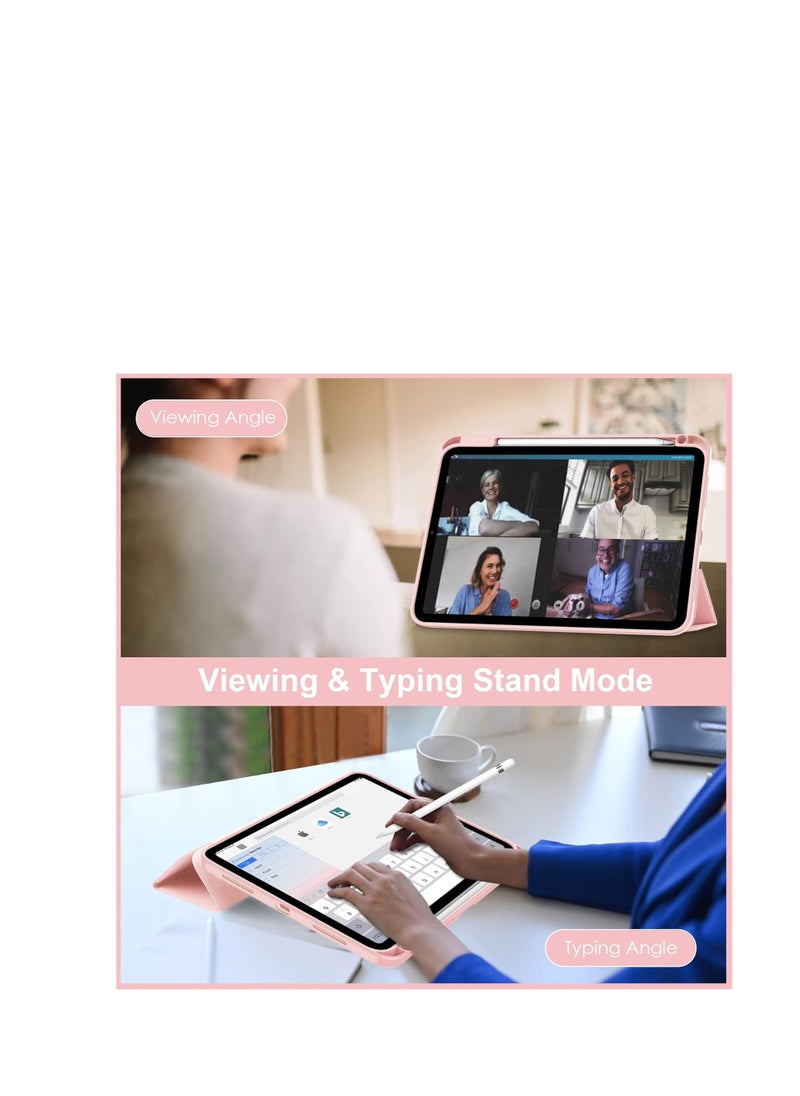 Case Compatible with iPad (A16) 11th Generation 2025/10.9 with Pencil Holder, Smart Trifold Cover with Soft TPU, Auto Wake/Sleep, Clear  Pink