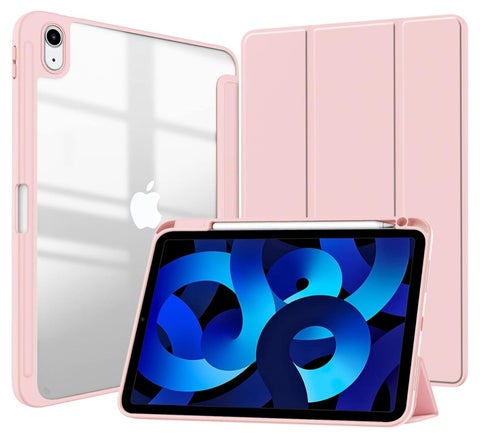Case Compatible with iPad (A16) 11th Generation 2025/10.9 with Pencil Holder, Smart Trifold Cover with Soft TPU, Auto Wake/Sleep, Clear  Pink